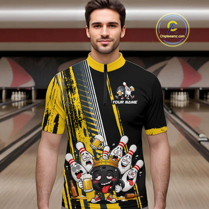 Black And Yellow Funny Beer Drunk Bowling Shirts For Men Custom Bowling League Team Jersey TDM7370
