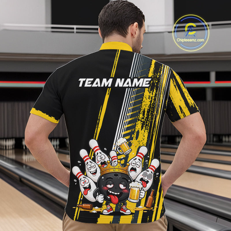 Black And Yellow Funny Beer Drunk Bowling Shirts For Men Custom Bowling League Team Jersey TDM7370