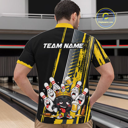 Black And Yellow Funny Beer Drunk Bowling Shirts For Men Custom Bowling League Team Jersey TDM7370