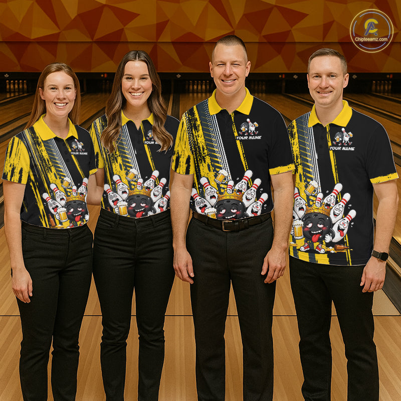 Black And Yellow Funny Beer Drunk Bowling Shirts For Men Custom Bowling League Team Jersey TDM7370