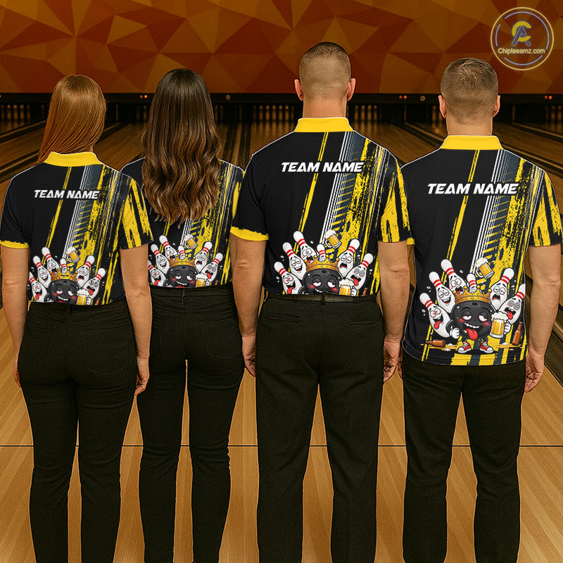 Black And Yellow Funny Beer Drunk Bowling Shirts For Men Custom Bowling League Team Jersey TDM7370