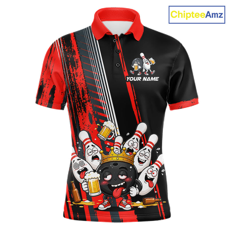 Personalized Black And Red Funny Beer Drunk Bowling Shirts For Men Bowling League Team Jersey TDM7371