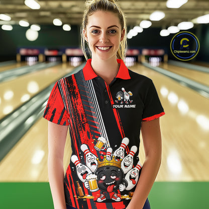 Personalized Black And Red Funny Beer Drunk Bowling Shirts For Women Bowling League Team Jersey TDM7371