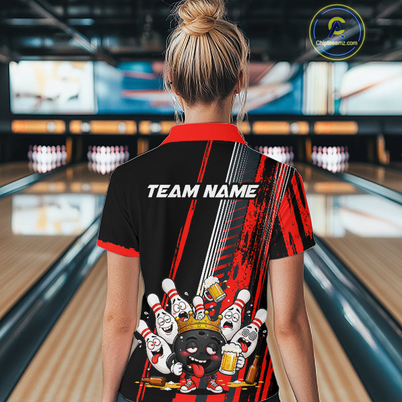 Personalized Black And Red Funny Beer Drunk Bowling Shirts For Women Bowling League Team Jersey TDM7371