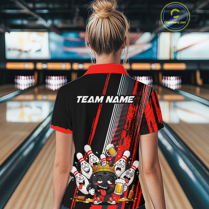 Personalized Black And Red Funny Beer Drunk Bowling Shirts For Women Bowling League Team Jersey TDM7371