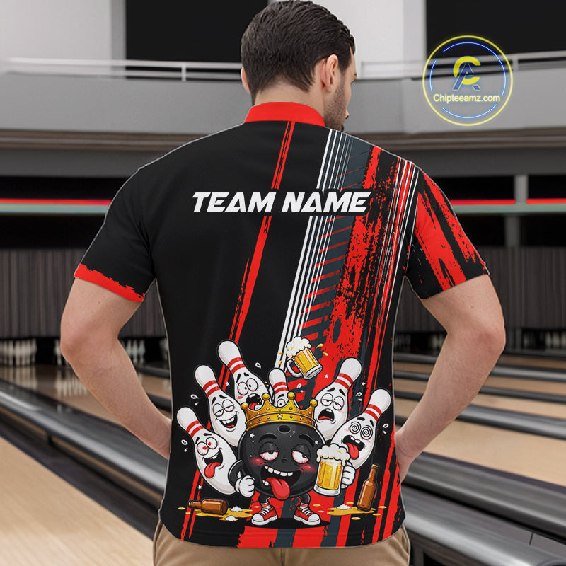 Personalized Black And Red Funny Beer Drunk Bowling Shirts For Men Bowling League Team Jersey TDM7371