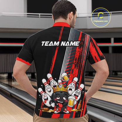 Personalized Black And Red Funny Beer Drunk Bowling Shirts For Men Bowling League Team Jersey TDM7371