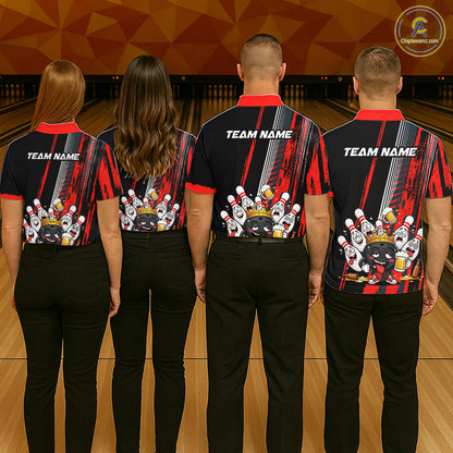 Personalized Black And Red Funny Beer Drunk Bowling Shirts For Men Bowling League Team Jersey TDM7371