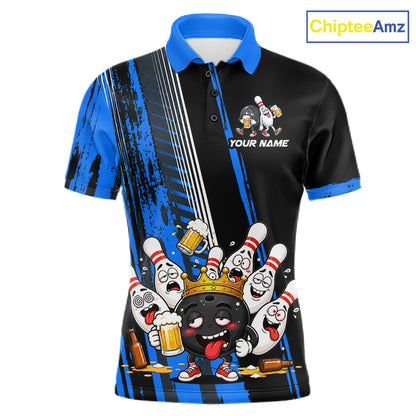 Black And Blue Funny Beer Drunk Bowling Shirts For Men Custom Bowling League Team Jersey Uniform TDM7372