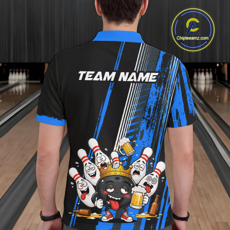 Black And Blue Funny Beer Drunk Bowling Shirts For Men Custom Bowling League Team Jersey Uniform TDM7372