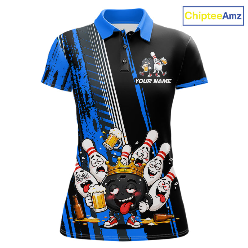 Black And Blue Funny Beer Drunk Bowling Shirts For Women Custom Bowling League Team Jersey Uniform TDM7372