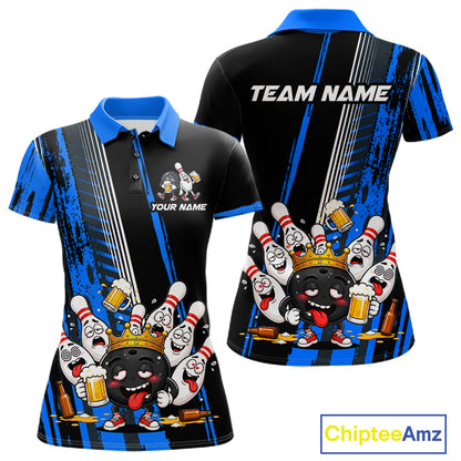 Black And Blue Funny Beer Drunk Bowling Shirts For Women Custom Bowling League Team Jersey Uniform TDM7372