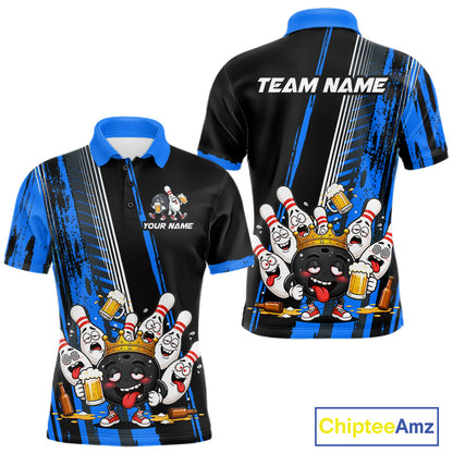 Black And Blue Funny Beer Drunk Bowling Shirts For Men Custom Bowling League Team Jersey Uniform TDM7372