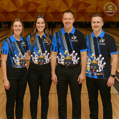 Black And Blue Funny Beer Drunk Bowling Shirts For Men Custom Bowling League Team Jersey Uniform TDM7372
