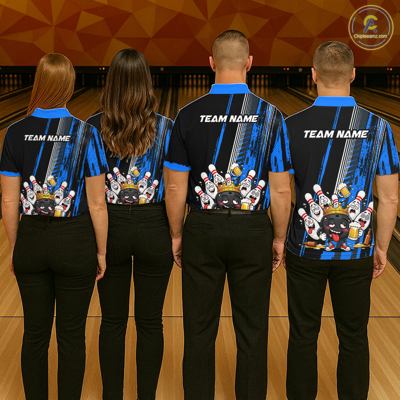 Black And Blue Funny Beer Drunk Bowling Shirts For Men Custom Bowling League Team Jersey Uniform TDM7372