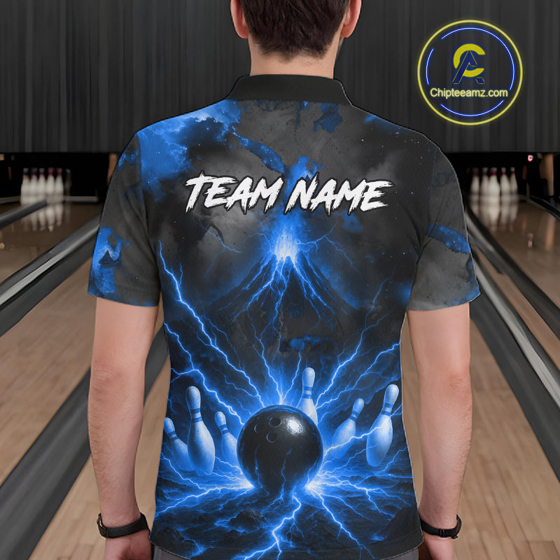 Personalized Blue Lightning Thunder Bowling League Shirts For Men Custom Bowling Team Jersey TDM7373