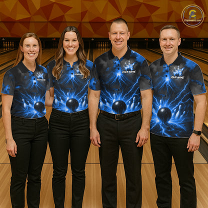 Personalized Blue Lightning Thunder Bowling League Shirts For Men Custom Bowling Team Jersey TDM7373