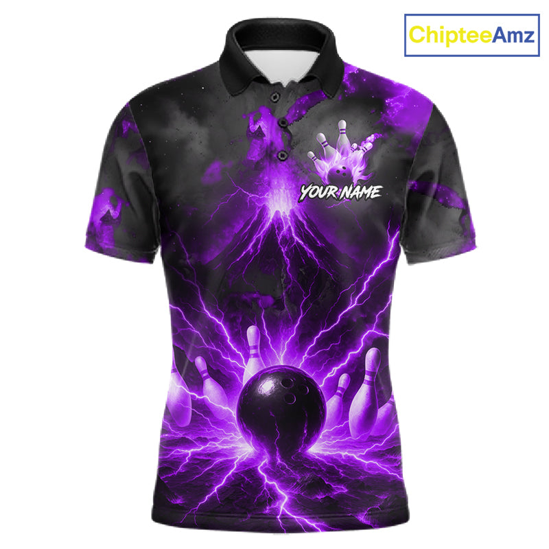 Personalized Purple Lightning Thunder Bowling League Shirts For Men Custom Bowling Team Jersey TDM7374