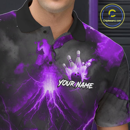 Personalized Purple Lightning Thunder Bowling League Shirts For Men Custom Bowling Team Jersey TDM7374