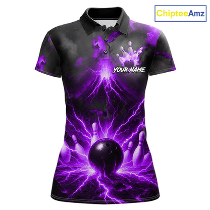 Personalized Purple Lightning Thunder Bowling League Shirts For Women Custom Bowling Team Jersey TDM7374