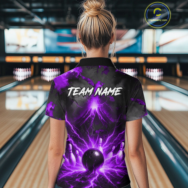 Personalized Purple Lightning Thunder Bowling League Shirts For Women Custom Bowling Team Jersey TDM7374