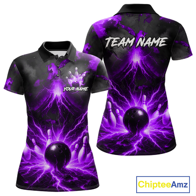 Personalized Purple Lightning Thunder Bowling League Shirts For Women Custom Bowling Team Jersey TDM7374