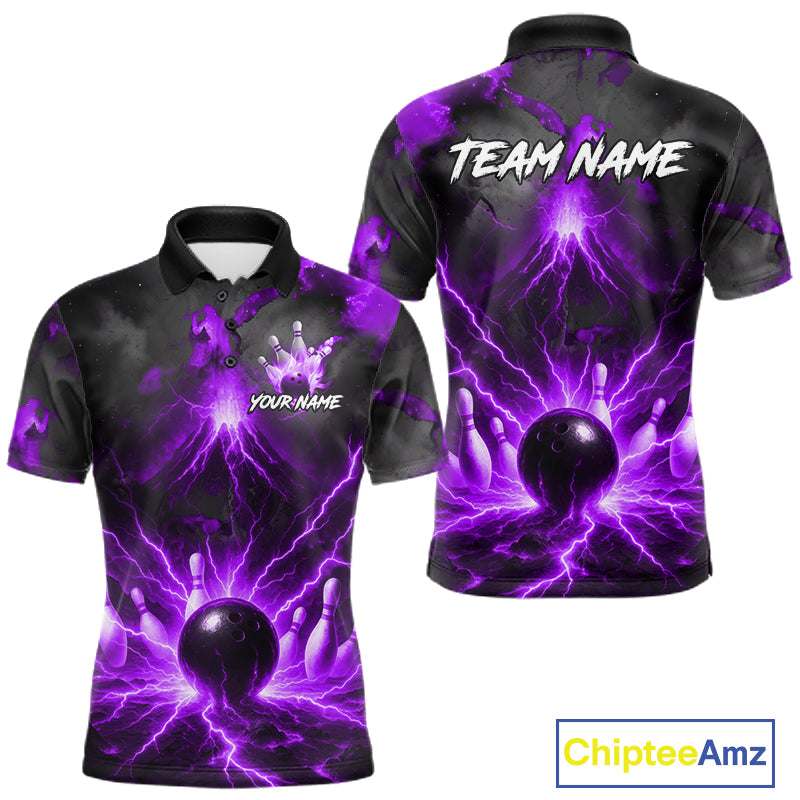 Personalized Purple Lightning Thunder Bowling League Shirts For Men Custom Bowling Team Jersey TDM7374
