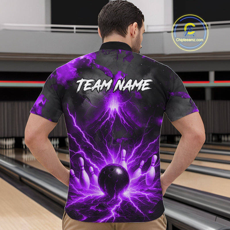 Personalized Purple Lightning Thunder Bowling League Shirts For Men Custom Bowling Team Jersey TDM7374