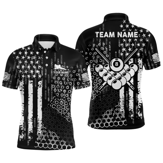 Billiard American Flag Vintage Grunge Personalized Name Full Printing Polo Shirts For Men TDM0225