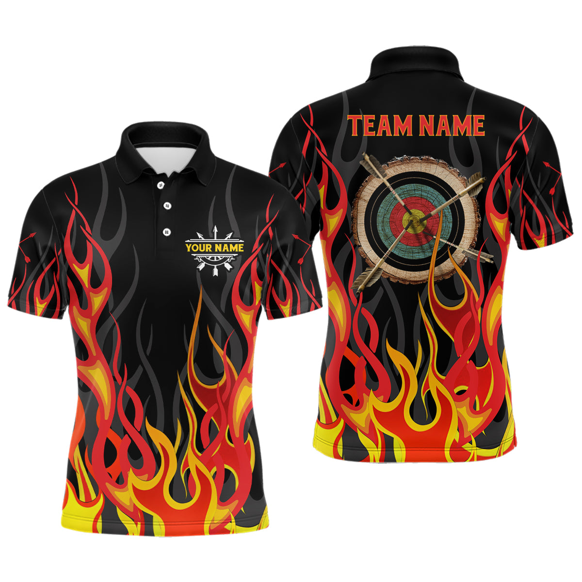 Personalized Flaming Archery Target 3D Printed Men Polo Shirts Best Archery Gifts Idea For Archer TDM0448