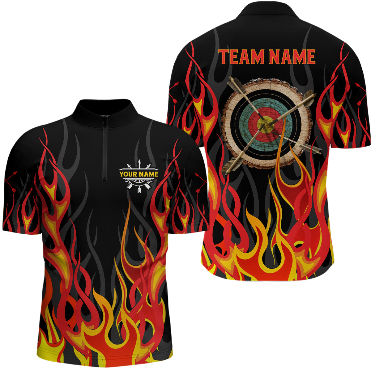 Personalized Flaming Archery Target 3D Men Quarter-Zip Shirts Best Archery Gifts Idea TDM0448