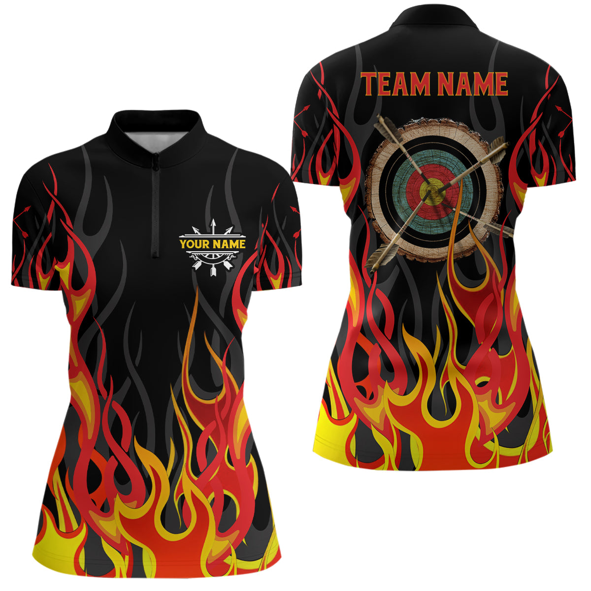 Personalized Flaming Archery Target 3D Women Quarter-Zip Shirts Best Archery Gifts Idea TDM0448