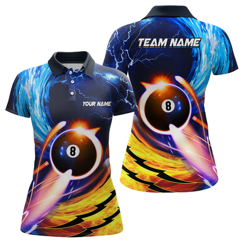 Personalized Blue And Orange Billiard 8 Ball Polo Shirts For Women Custom Billiard Uniform For Team TDM0443