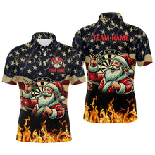 Load image into Gallery viewer, Funny Christmas Santa Playing Darts Custom USA Flag Fire Men Dart Shirts, Patriotic Dart Jerseys TDM2848