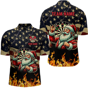 Funny Christmas Santa Playing Darts Custom USA Flag Fire Men Dart Shirts, Patriotic Dart Jerseys TDM2848