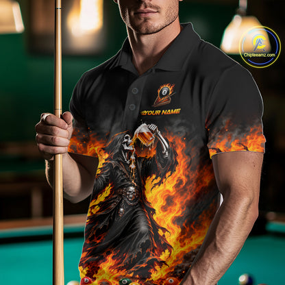 Orange Flaming Grim Reaper Beer Billiard Shirts for Men Custom 8 Ball Pool Team Jersey TDM8015