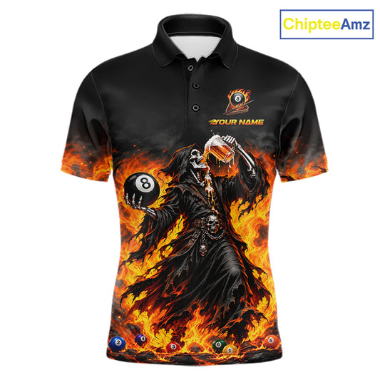 Orange Flaming Grim Reaper Beer Billiard Shirts for Men Custom 8 Ball Pool Team Jersey TDM8015
