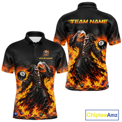 Orange Flaming Grim Reaper Beer Billiard Shirts for Men Custom 8 Ball Pool Team Jersey TDM8015