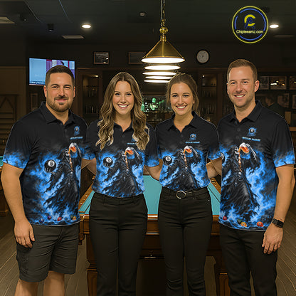 Funny Blue Flaming Grim Reaper Beer Billiard Shirts for Men Custom 8 Ball Pool Team Jersey TDM8016