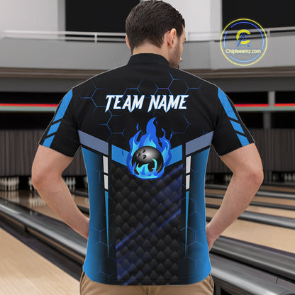 Black And Blue Bowling Jersey For Men Custom Flame Bowling Shirt Team Polo & Quarter Zip TDM5823