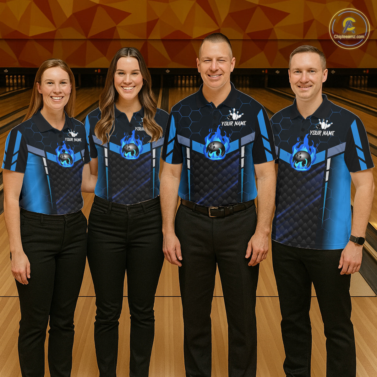 Black And Blue Bowling Jersey For Men Custom Flame Bowling Shirt Team Polo & Quarter Zip TDM5823