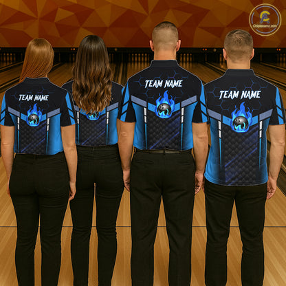 Black And Blue Bowling Jersey For Men Custom Flame Bowling Shirt Team Polo & Quarter Zip TDM5823