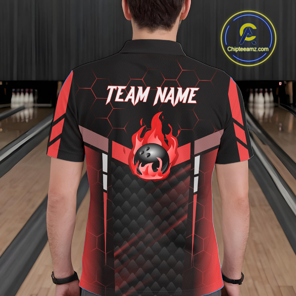 Black And Red Bowling Jersey For Men Custom Flame Bowling Shirt Team Polo & Quarter Zip TDM5824