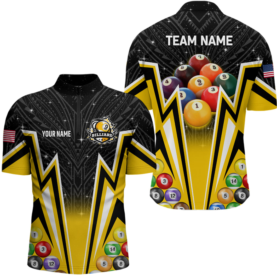 Custom 9 Ball Billiard Jersey Men Quarter-Zip Shirt 9 Ball Pool Team League Billiard Shirt TDM1149