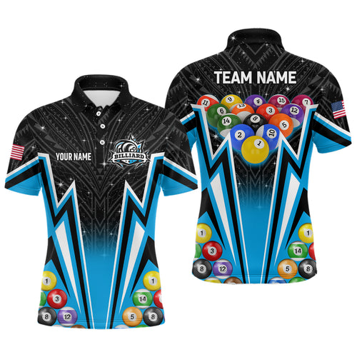 Customized Blue 3D 8 Ball Billiard Jerseys Men Polo Shirts, 8 Ball Pool Team League Billiard Shirts TDM1150