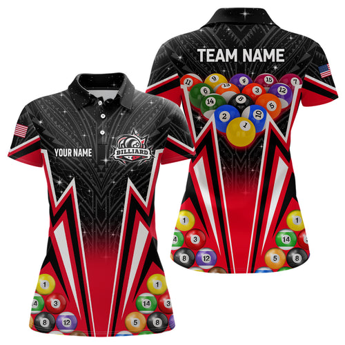 Customized Red 3D 8 Ball Billiard Jerseys Women Polo Shirts, 8 Ball Pool Team League Billiard Shirts TDM1151