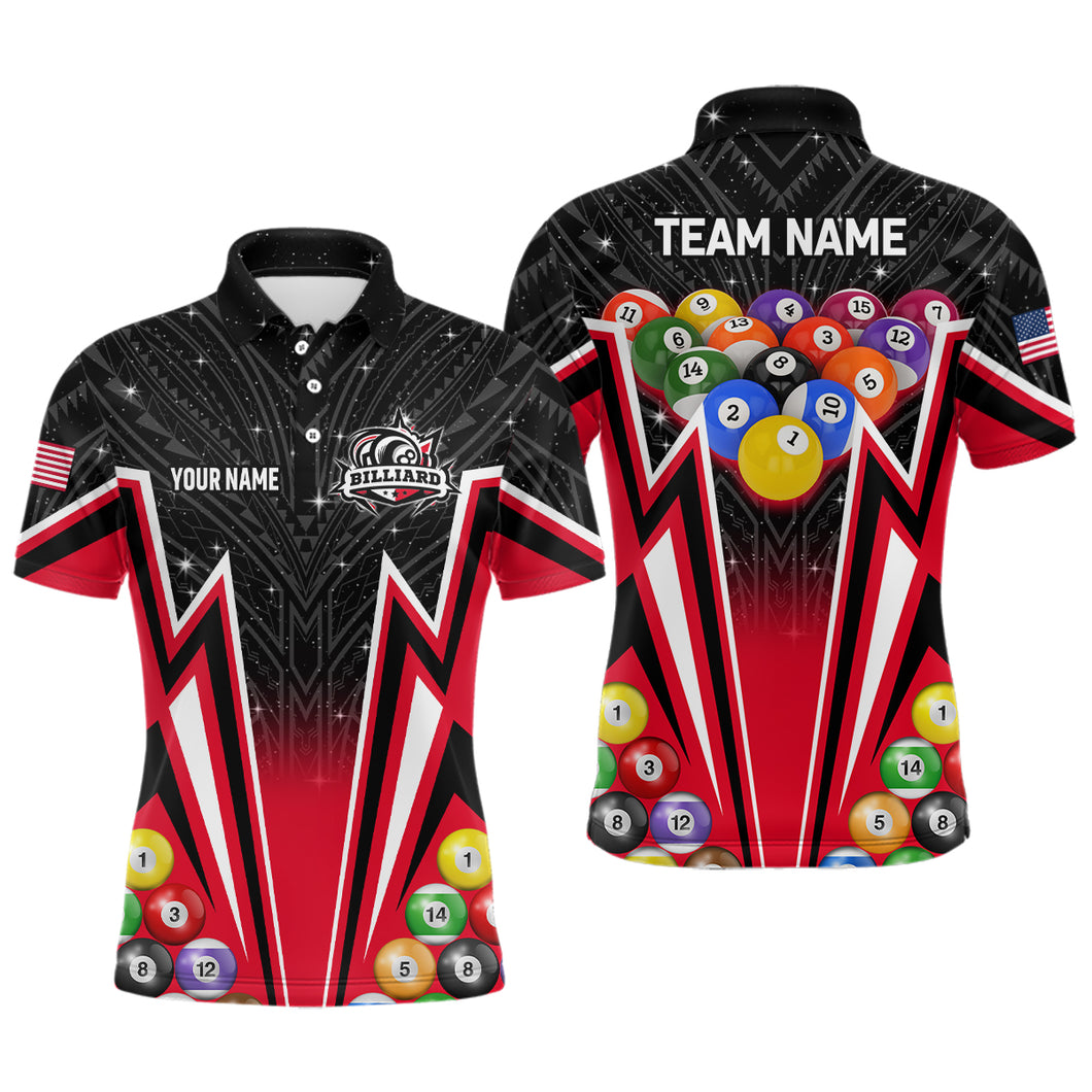 Customized Red 3D 8 Ball Billiard Jerseys Men Polo Shirts, 8 Ball Pool Team League Billiard Shirts TDM1151