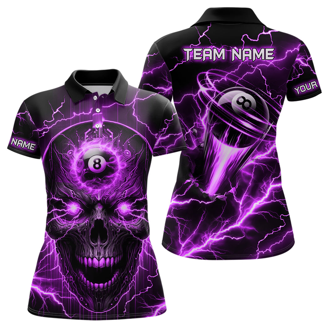 Personalized Skull Billiard Shirts For Women Custom Name 8 Ball Pool Billiard Jersey |Purple TDM1532