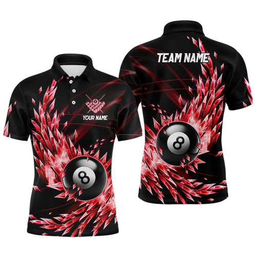 3D Red Frozen Ice Custom Men Billiard Polo & Quarter-Zip Shirts, 8 Ball Pool Billiard Attire Jersey TDM1705