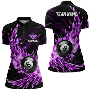 Purple Frozen Ice Custom Women Billiard Polo & Quarter-Zip Shirt, 8 Ball Pool Billiard Attire Jersey TDM1706